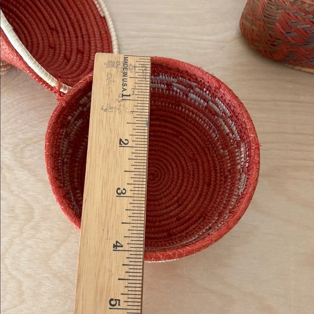Vintage Handwoven African Mini Basket with Lid Set